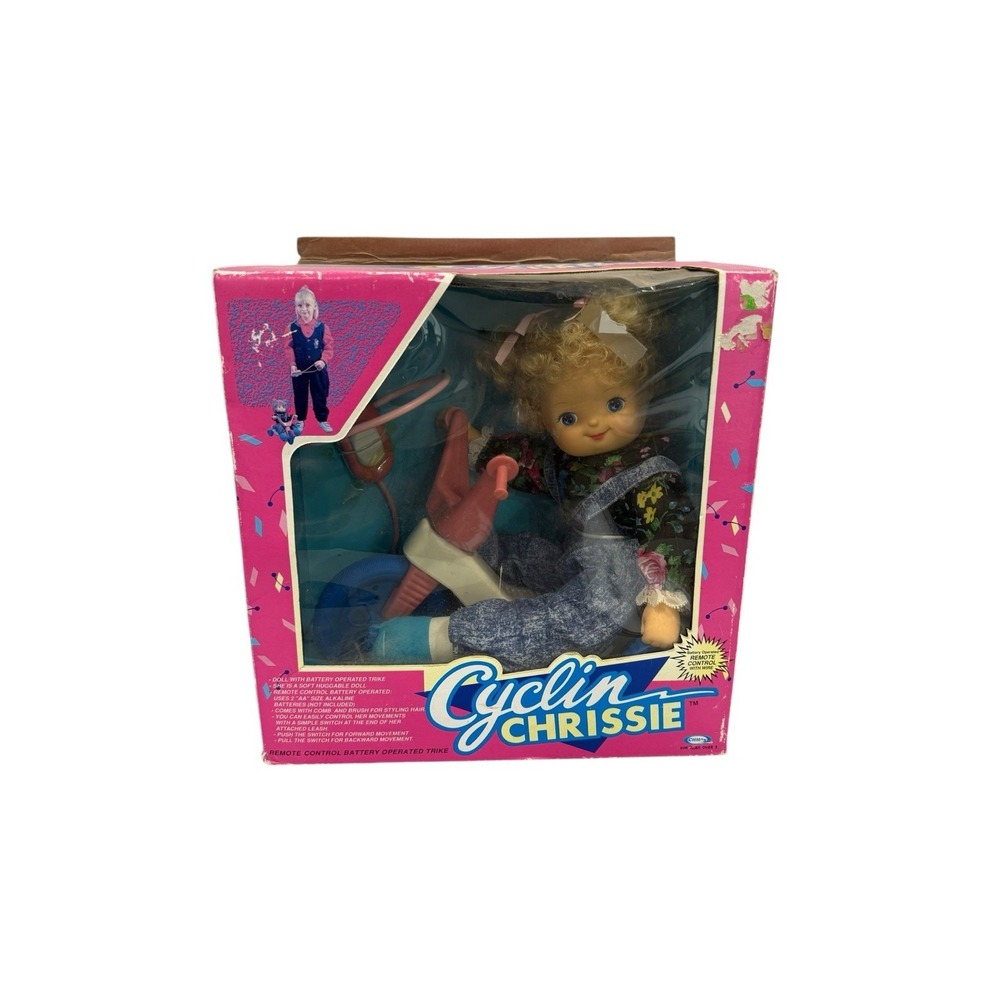Vintage 1990 Cititoy Cycling Chrissie Remote Control Doll On Tricycle New